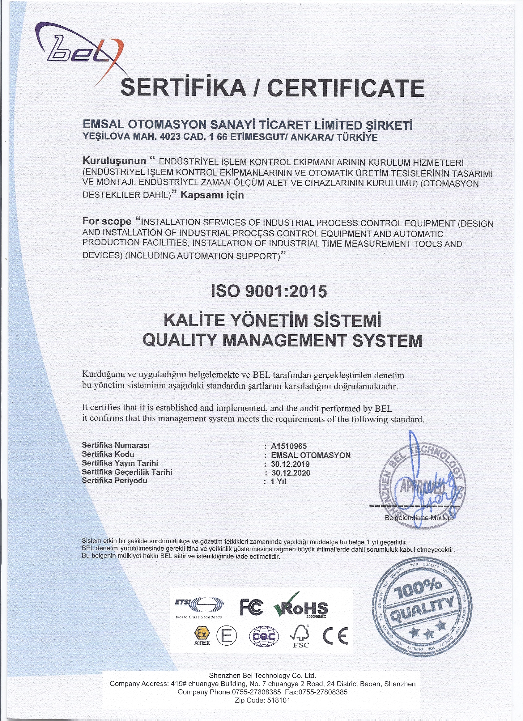 ISO 9001-2015 KALİTE YÖNETİM SİSTEMİ